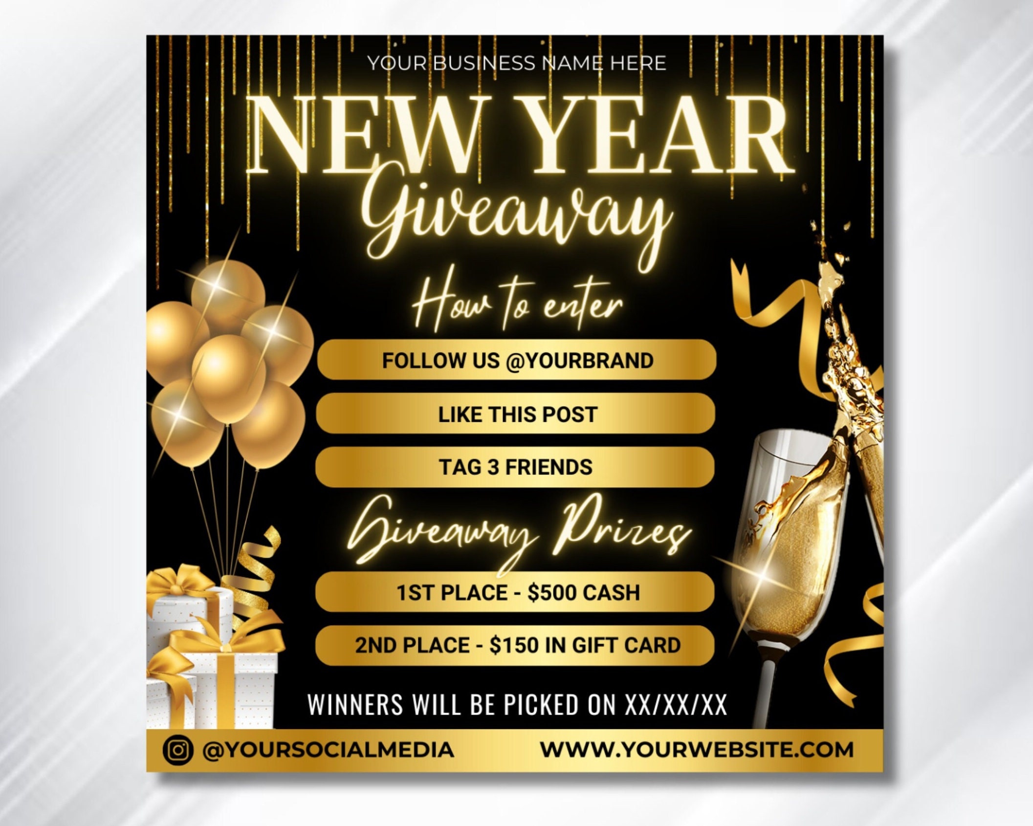 New Year Giveaway Flyer Template: Boutique, Hair, Lashes (Canva Editable) (Digital Download)
