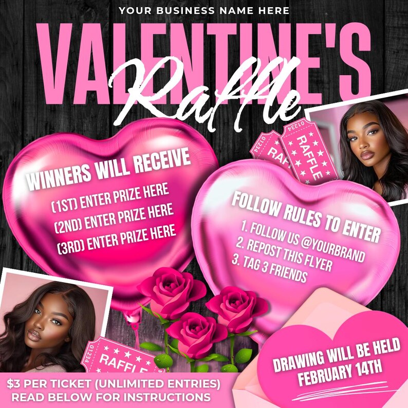 Valentine Raffle Creation Valentine's Raffle Flyer, DIY Canva Template (1080x1080 Px) - Etsy