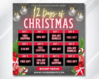 12 Days of Christmas Flyer, Christmas Sale Flyer, Christmas Deal Flyer, Holiday Special Flyer, Christmas Discount Promo Social Media Post