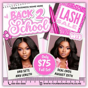 Back to School Lash Sale Flyer, Back 2 School Lash Special, Back to School Lash Tech Flyer, Back in School Booking Flyer Hair Braids Nails