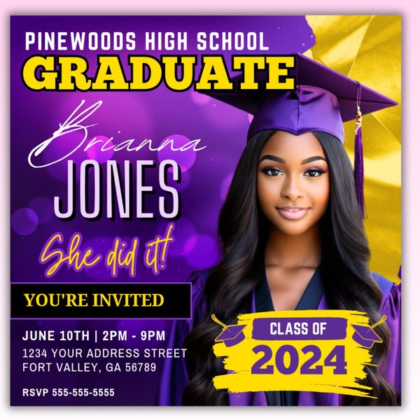 Purple Graduation Flyer, Graduation Party Flyer, Graduation Invitation, Graduation Invite, Graduation Announcement Senior College Graduation