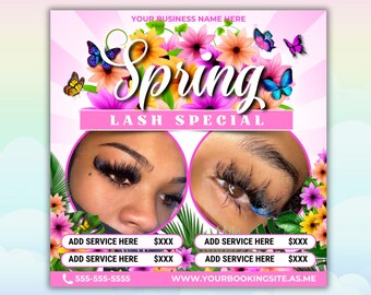 Spring Lash Special Flyer, Hair Braids, Nails, Wigs, Makeup (Canva Template)