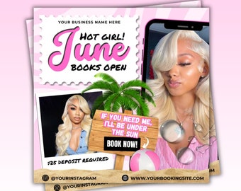 June Booking Flyer: Hair, Nails, Lashes, Makeup Canva Template (Digital Download)