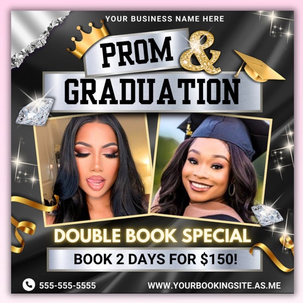 Prom and Graduation Flyer, Prom Booking Flyer, Graduation Booking Flyer, Prom Graduation Special, Hair Braids Nails Makeup Lash Wigs MUA