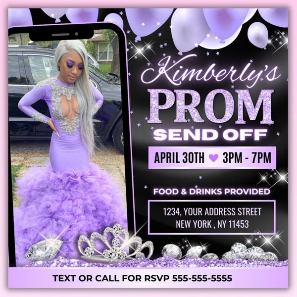 Purple Prom Send Off Flyer, Prom Send Off Invitation, Prom Party Flyer, Prom Flyer, Prom Invite, Prom Invitation, Prom Celebration Template