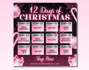 12 Days of Christmas Flyer, Christmas Sale Flyer, Christmas Deal Flyer, Holiday Special Flyer, Christmas Discount Promo Social Media Post
