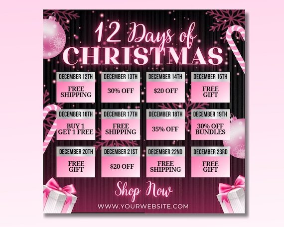 12 Days of Christmas Flyer, Christmas Sale Flyer, Christmas Deal Flyer, Holiday Special Flyer, Christmas Discount Promo Social Media Post