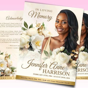 8 Page Beige Gold Funeral Program, 17 x 11 Obituary Program Template Women, Memorial Program, Celebration Of Life Program, In Loving Memory