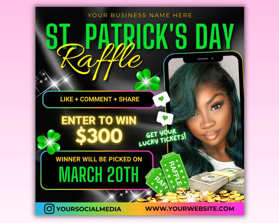 St Patricks Day Raffle Flyer, March Raffle, St Patricks Giveaway, St