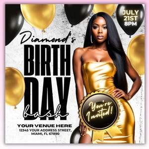 Black and Gold Birthday Party Flyer: Canva Invitation Template
