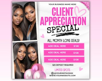 Client Appreciation Flyer: Hair, Makeup, Lashes, Nails (Canva Template)