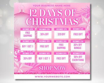 12 Days of Christmas Flyer, Christmas Sale Flyer, Christmas Deal Flyer, Holiday Special Flyer, Christmas Discount Promo Social Media Post