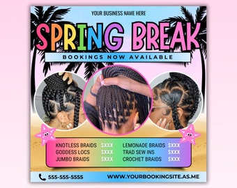 Spring Break Hair & Beauty Flyer Template (Canva)