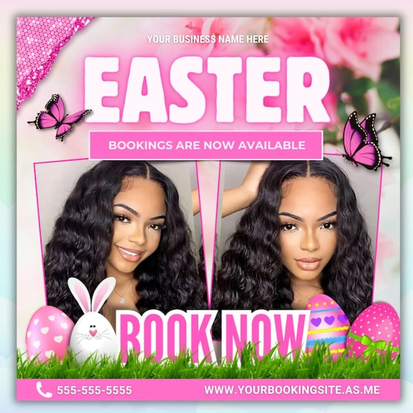 Easter Booking Flyer, Easter Special Flyer, Easter Appointments, Easter Sale Hair Braids Makeup Wigs Lashes Nails Spring Booking Deals