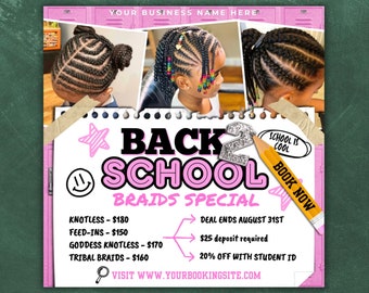 Back to School Braids Special Flyer, Salon Booking Template (Canva)