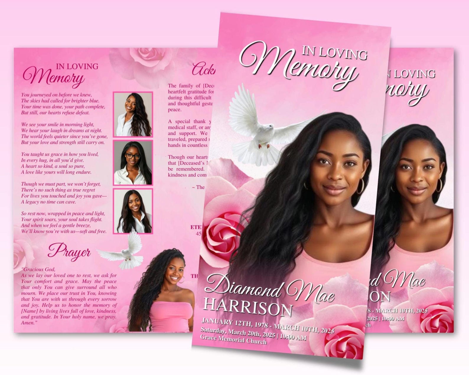 Pink Roses Funeral Program Template, Celebration of Life (canva ...
