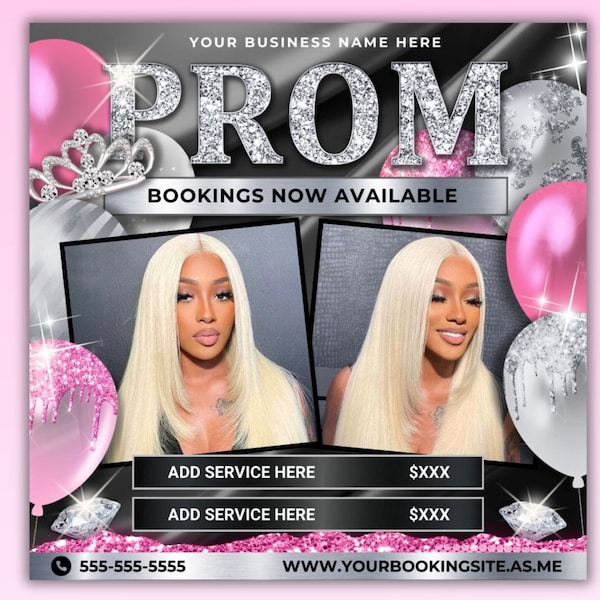 Prom Booking Flyer, Prom Makeup Artist MUA Lash Nails Wig Installs Hair Braids Appointments Flyer, Prom Special Flyer, Prom Books Are Open