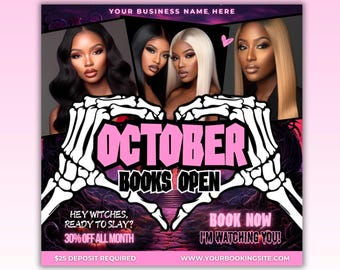 Halloween October Booking Flyer: Hair, Makeup, Nails Canva Template (1080x1080 px)