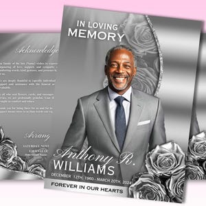 8 Page Silver Grey Funeral Program, 17&quot; X 11&quot; Obituary Program Template, Memorial Program, Celebration Of Life Program, In Loving Memory