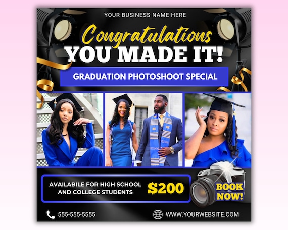 Graduation Photoshoot Flyer: Senior Portrait Template (Canva, Digital)
