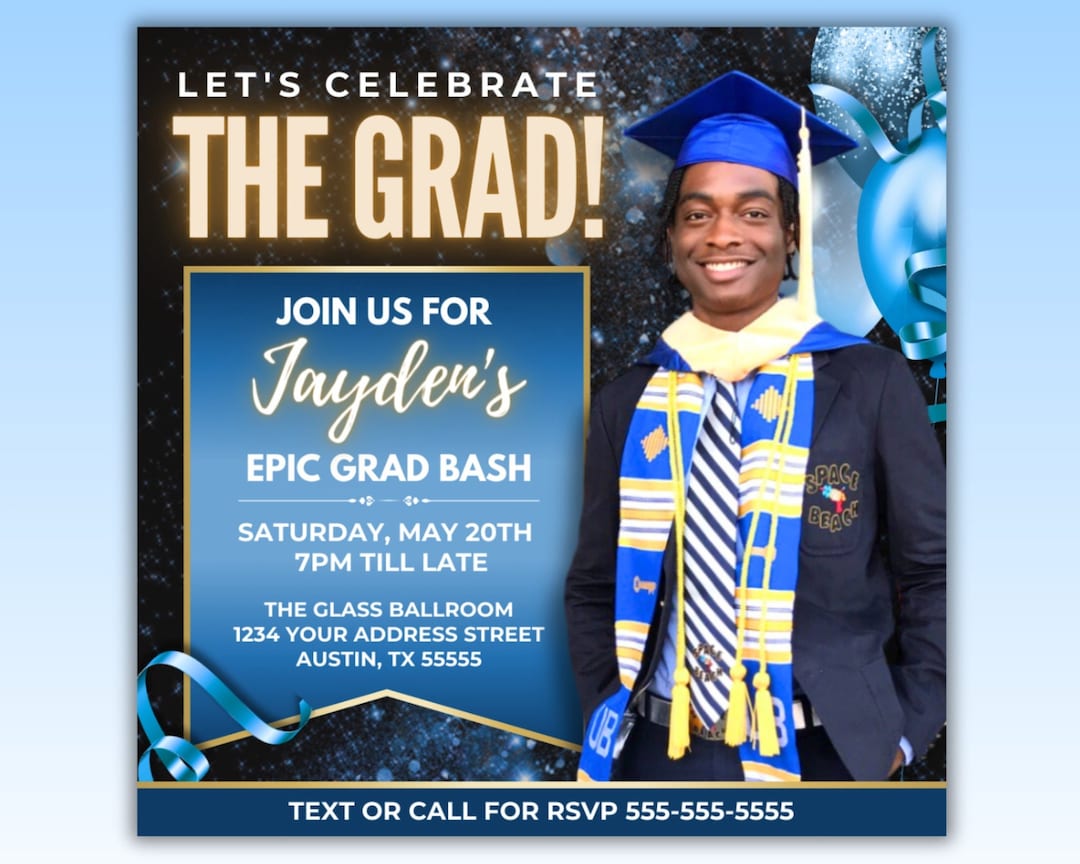 Blue Graduation Party Flyer, Senior Grad Invite (DIY Canva Template) - Etsy
