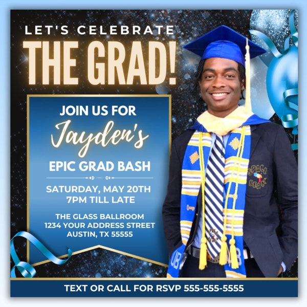 Blue Graduation Party Flyer, Graduation Flyer, Boys Graduation Invitation Flyer, Graduation Celebration Invite, College Senior Grad Party