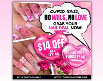 Valentine's Day Nail Deal Flyer: February Booking Template (Canva)
