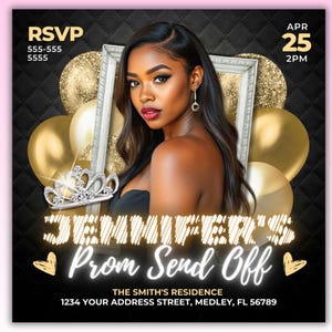 Gold Prom Send Off Flyer, Prom Send Off Invitation, Prom Party Flyer, Prom Flyer, Prom Invite, Prom Invitation, Prom Celebration Template