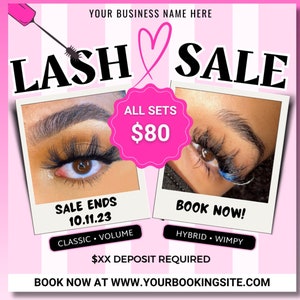 Lash Sale Flyer, Lash Special, Lash Deal Flyer, Lashes Extensions Lash Tech Eyelashes Flyer Template, Lash Flash Sale, Lash Booking Flyer