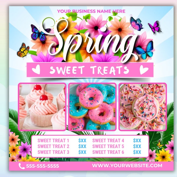 Spring Bake Sale Flyer, Spring Sweet Treat Flyer, Bakery Flyer, Bake Shop Bakers Flyer, Dessert Pastry Cake Flyer, Baking Pricelist Template