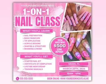 Nail Class Flyer: DIY Canva Template (1080x1080 px)