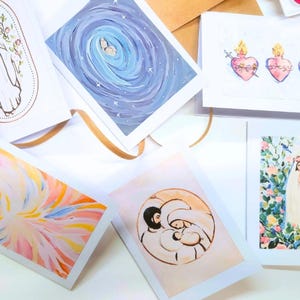 Handmade Marian Holy Family Notecards: Catholic Gift Cards, Set of 6 or 12
