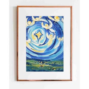 Art Print Christmas Wall Art Watercolor archival Print Catholic art Christian 9x12+  CONTEMPORARY NATIVITY unframed