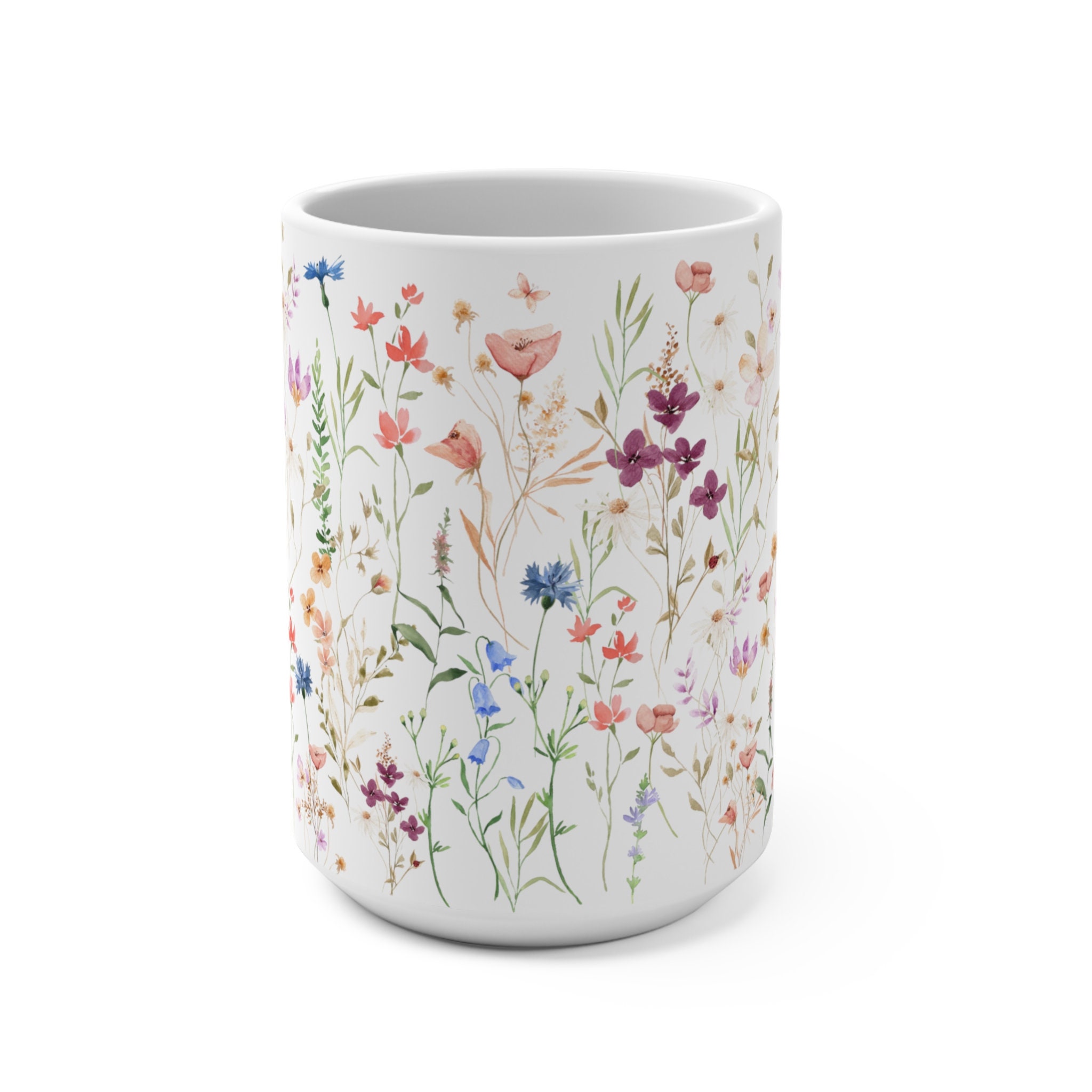 Pressed Wildflowers Mug, Boho Cottagecore Coffee Mug, Vintage Botanical ...