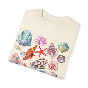 Retro Vibe Seashells Tshirt, Comfort Colors Cotton, Cottagecore Aesthetic Shirt, Nautical Ocean Tee, Beach Coverup Oversized Surf Shirt