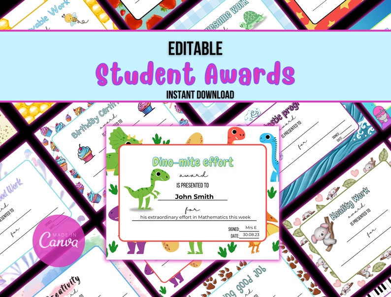 Editable Awards for Kids, Awards Certificate, End of Year Awards