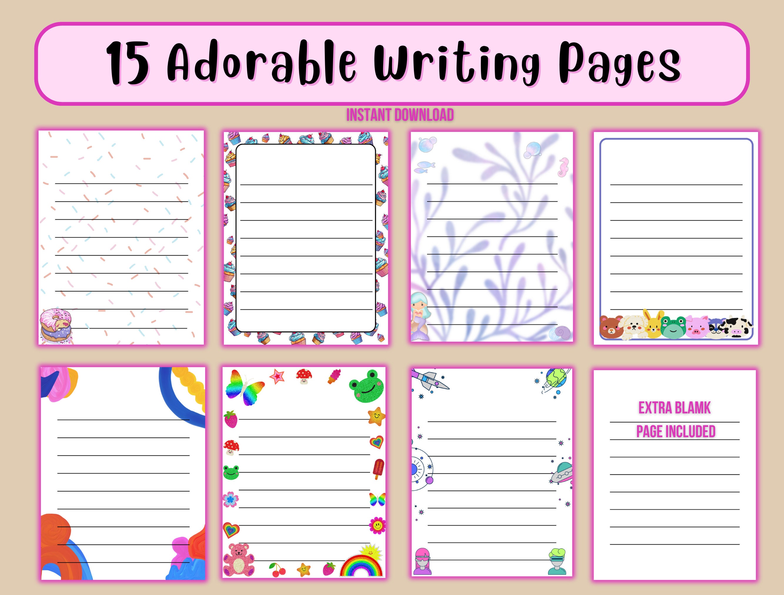 Kids Writing Pages, Letter Writing Page, Journal Writing Pages, Instant ...