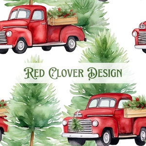 Weihnachts-Lastwagen-Muster, Bäume, Muster für Stoff, digitales Muster, Sublimationsdruck, rote LKW-Kiefern