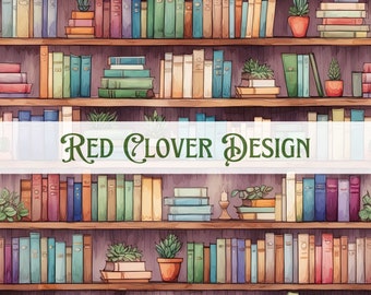 Bookshelves Seamless Pattern, book seamless pattern, library seamless, pattern for fabric, digital pattern, sublimation, books and plants