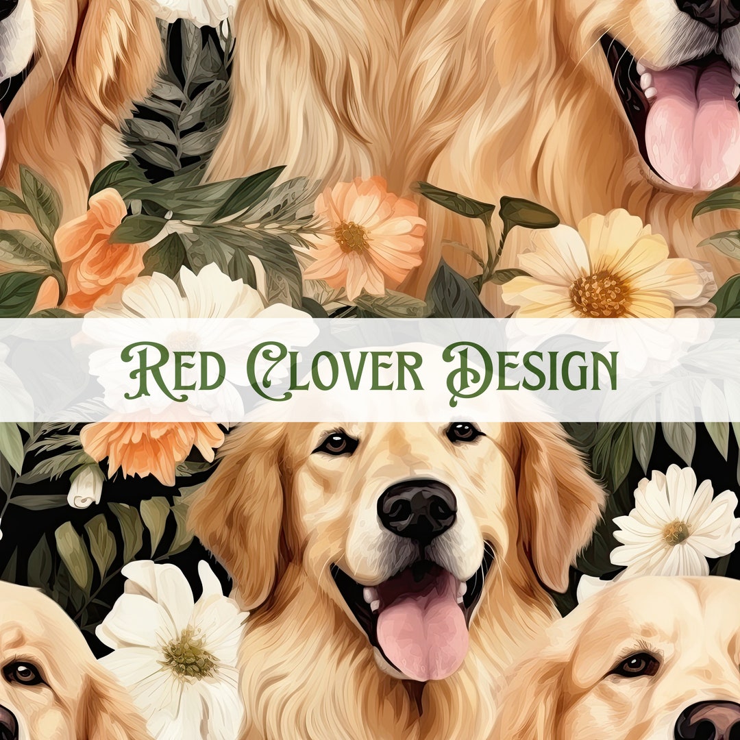 Golden Retriever Floral Seamless Pattern, Floral Seamless Pattern, Dog ...