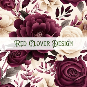 Crema granate Floral Seamless Pattern, patrón floral sin costuras, invierno sin costuras, patrón para tela, patrón digital, sublimación, rosas