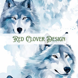 Winter Wolves Seamless Pattern, wolf seamless pattern, winter seamless, pattern for fabric, digital pattern, sublimation, wolf pattern, blue