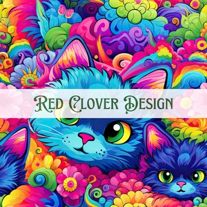 LF Inspired Cats Floral Seamless Pattern, rainbow seamless pattern, plants seamless, pattern for fabric, digital pattern, sublimation, cats
