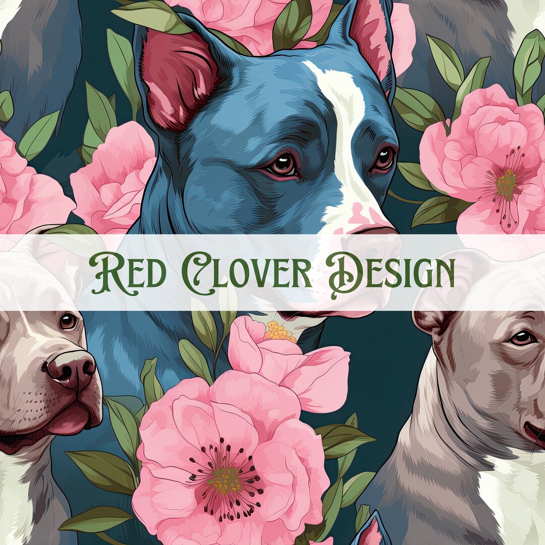 Pitbull Patterns Pit Bulls Floral Seamless Pattern, Floral Seamless Pattern, Dog ...