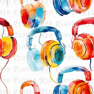 Aquarell Kopfhörer nahtlose Muster, Kopfhörer Musterdesign, dj nahtlos, Muster für Stoff, digitale Muster, Sublimation, Musik