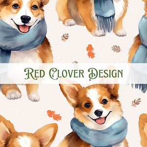 Winter Corgi sjaal naadloos patroon, sjaals naadloos patroon, hond naadloos, patroon voor stof, digitaal patroon, sublimatie, Welsh corgi