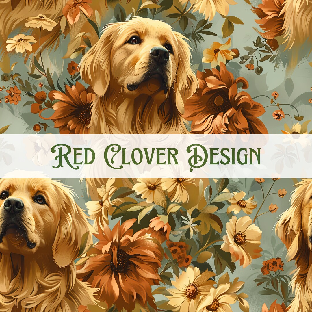 Golden Retriever Floral Seamless Pattern, Floral Seamless Pattern, Dog ...
