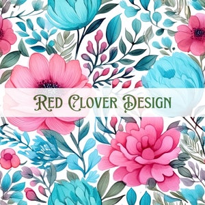 Pink teal Floral Seamless Pattern, floral seamless pattern, blue seamless, pattern for fabric, digital pattern, sublimation, spring floral