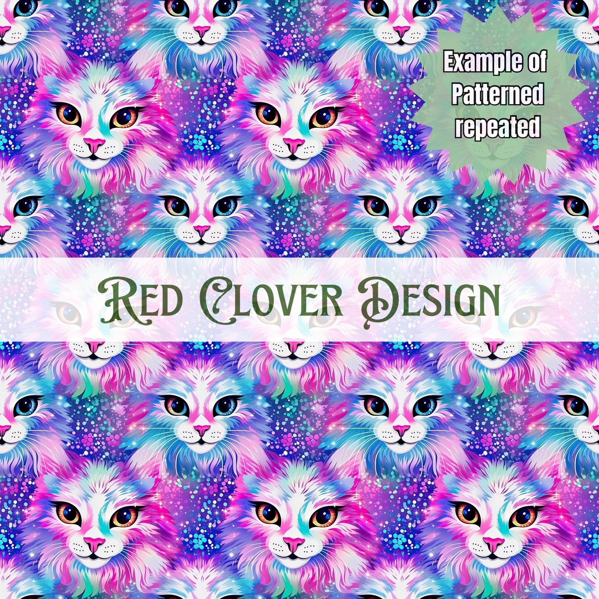 Cat Pattern Subtle Cats Seamless Pattern, Colorful Kitty Seamless Pattern, Sparkle Cat ...