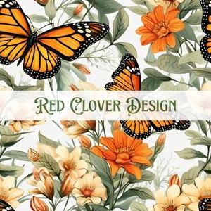 Butterfly Floral Seamless Pattern, floral seamless pattern, monarch seamless, pattern for fabric, digital pattern, sublimation, autumn